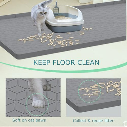 Cat Litter Mat for Litter Box, Silicone Large Cat Litter Trapping Mat - 28x22 in, Waterproof & Non-Slip, Durable & Easy Clean, Gray - color: Grey, size: 28"L x 22"W