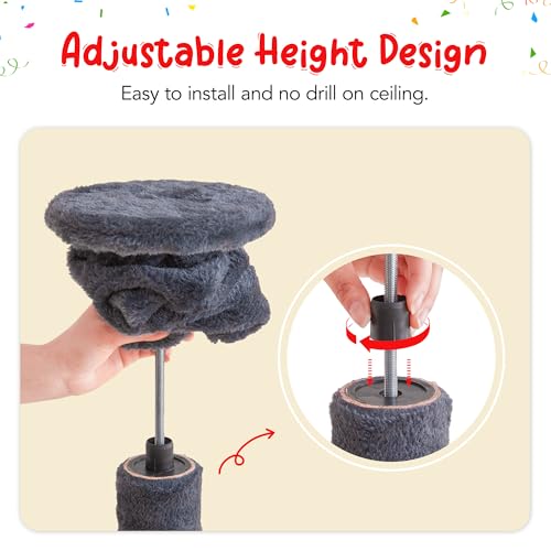 Cat Tree, Floor to Ceiling Cat Tower Adjustable Height [92.9-102.4in=235-258cm], 7 Tiers Cat Climbing Play House with Scratching Post, Cozy Condo&Hammocks for Indoor Cats, Smoky Grey - color: Smoky Grey