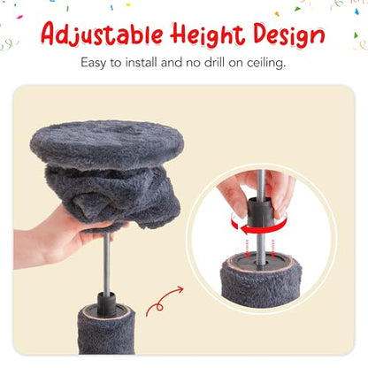 Cat Tree, Floor to Ceiling Cat Tower Adjustable Height [92.9-102.4in=235-258cm], 7 Tiers Cat Climbing Play House with Scratching Post, Cozy Condo&Hammocks for Indoor Cats, Smoky Grey - color: Smoky Grey