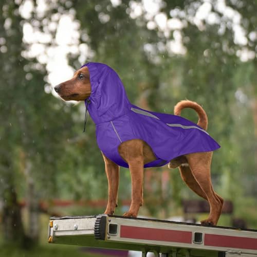 Dog Raincoat with Reflective Strip Hoodie, Waterproof Dog Raincoats, Adjustable Lightweight Hooded Poncho Dog Rain Jacket, Snowproof Windproof Clothes, Raincoats for Small Dogs - color: Purple, size: S