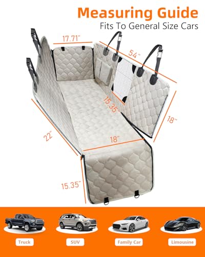 PETICON Dog Car Seat Cover with Mesh Window, 100% Waterproof Pet Seat Cover for Back Seat, Scratchproof Dog Hammock for Cars, Trucks, SUVs, Jeeps, Beige - color: beige-Y