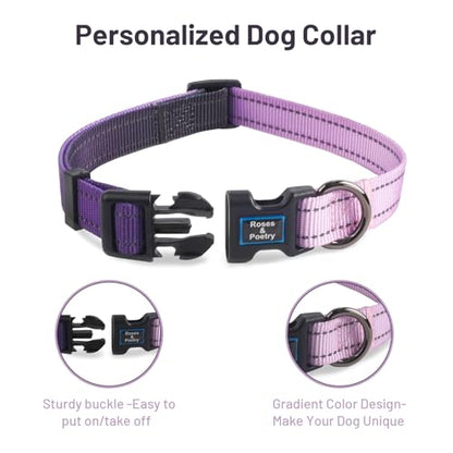 Roses&Poetry Small Dog Collar, Adjustable Reflective Puppy Collars Durable Pet Collars for Small Medium Large Dogs(Lightpurple-S) - color: LightPurple, size: S