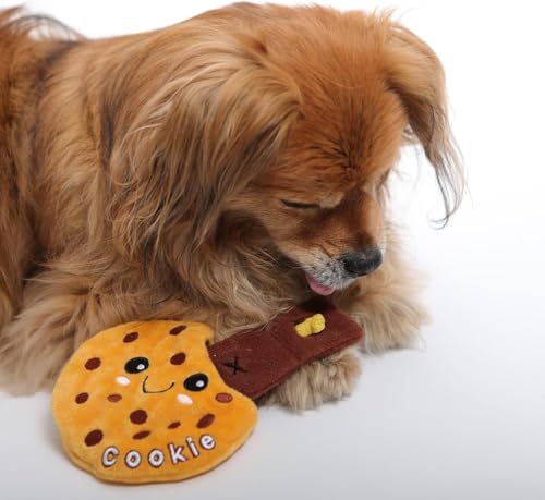 Pet London Nosework Cookie Dog Toy-Hide & Seek for treats, snuffle and encourage foraging for dogs, plush soft toy with crinkle sound