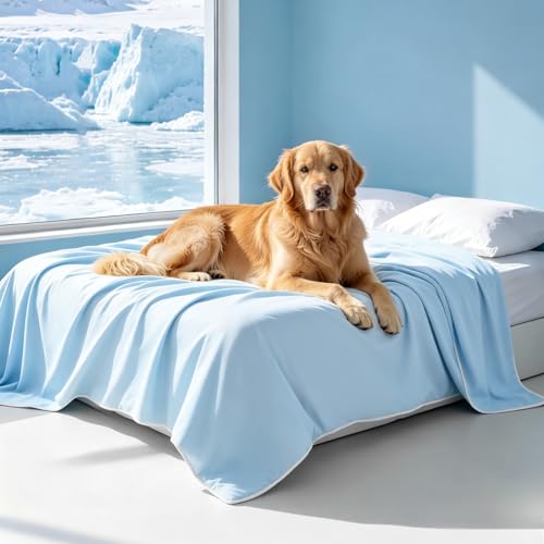 Mora Pets Premium Cooling Blanket for Dogs, Q-MAX>0.5 Washable Breathable Cooling Mat, Lightweight Soft Summer Pet Throw Blanket, Furniture Protector Bed Couch Cover for Large Dog Cat, Blue, 60x80 - color: Light Blue, size: Twin (60x80")