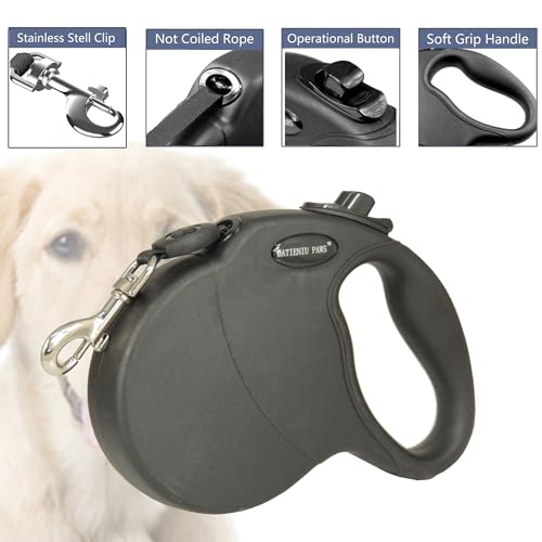 16Ft Chew Proof Retractable Dog Leash Anti-Chewing Wire Ropes Hands-Free Adjustable Safety Lock Durable Nylon Belt for Large Dogs Black L - color: Black, size: Large