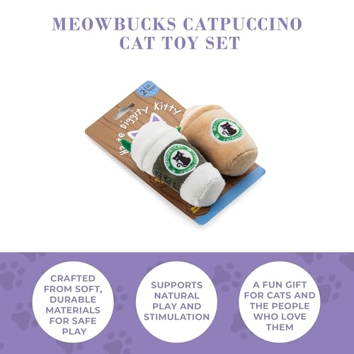 Haute Diggity Kitty Meowbucks Catpuccino Set, Plush Cat Toys Catnip Filled with Interactive Crackle Sound, Safe & Durable Toys for Cat & Kitten, 2 Pcs - style: Meowbucks Duo