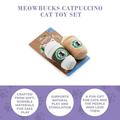 Haute Diggity Kitty Meowbucks Catpuccino Set, Plush Cat Toys Catnip Filled with Interactive Crackle Sound, Safe & Durable Toys for Cat & Kitten, 2 Pcs - style: Meowbucks Duo