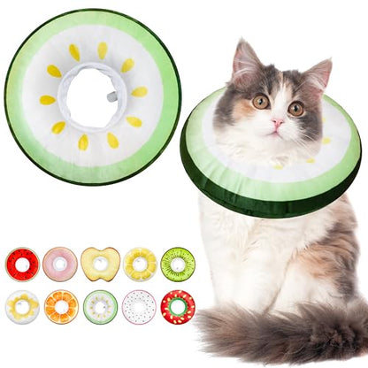 Cat Cone Collar Soft, Adjustable Cat Recovery Cone to Stop Licking, Cute Kitten Donut Collar After Surgery, Elizabethan Collars for Kittens, Lightweight Cats Neck Cones (Cucumber, Large) - color: Cucumber, size: Large
