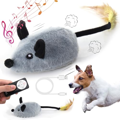 Mity rain Interactive Dog Toys,Fake Remote Control Dog Toy with Automatic Sensor, Dog Mouse Toy with Realistic Sound & Extended Tail, Automatic Dog Toy for Cats Dogs Pet, Squeaky Dog Toys Gray - color: Gray Remote Version