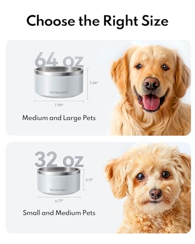 Homerunpet Double Wall Stainless Steel Dog Bowls, Non-Slip Base, Dishwasher Safe, Durable Pet Food & Water Bowl for Dogs & Cats(32oz, Steel Blue) - color: Steel Blue