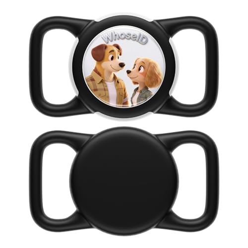 Dog AirTag Holder for Dog Collar, Soft Silicone Slide-On Case for Apple AirTag, No-Dangle Quiet Protective Holder with Eye-Catching Pet Character Designs, Black-Pawsome Pair - color: Black-Pawsome Pair, size: Regular