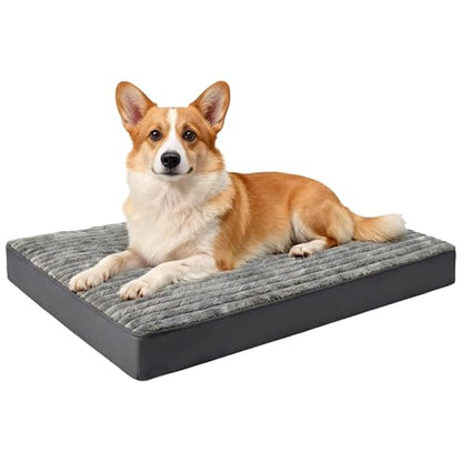 Dog Bed Medium Size Dog, Orthopedic Flannel Pet Bed with Removable Washable Cover, Waterproof Indestructible Medium Dogs Bed with Anti-Slip Bottom, Egg Crate Memory Foam Pad, 29.0"x18.0"x3.0", Grey - size: M(29"x18"x3")