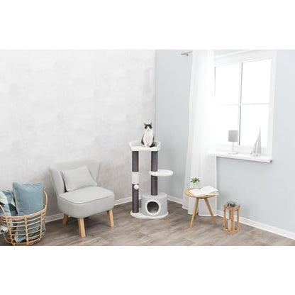 TRIXIE Pilar Cat Scratching Post 39.4 Inch - with Durable Sisal Rope (Gray) and Condo, Two Platforms, Top Platform with Backrest & Dangling Cat Toy - in Gray - color: Pilar