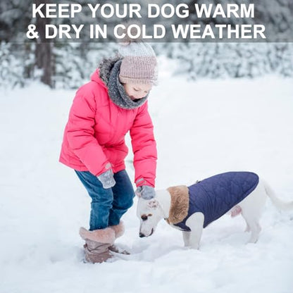 BEAUTYZOO Winter Dog Coat with Harness Built in, Warm Dog Puffer Jacket Vest Padded Fleece Cold Weather Coats Windproof Waterproof Snow Jackets Clothes for Small Medium Puppy, Blue XS - color: Navy Blue, size: XS (Back: 10",Chest: 15")