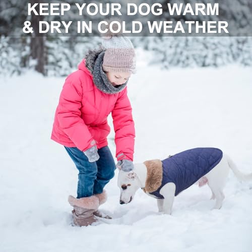 BEAUTYZOO Winter Dog Coat with Harness Built in, Warm Dog Puffer Jacket Vest Padded Fleece Cold Weather Coats Windproof Waterproof Snow Jackets Clothes for Small Medium Puppy, Blue M - color: Navy Blue, size: M (Back: 15",Chest: 21")