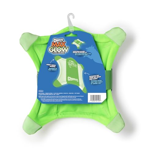 Chuckit! Flying Glow Squirrel Fetch Dog Toy, (10.5 Inch Length), Glow in the Dark Dog Toy, Pack of 1, Size Medium, for All Breeds and Sizes - style: Flying Glow Squirrel