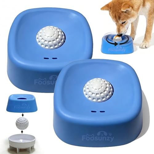 Slow Feeder Dog Bowls for Liquid with Rolling Ball, Interactive Lick Bowl Slow Feeder for Wet Food, Water & Treats Lick Toy for Dogs Cats Large Medium Small (Style1-Blue+Blue) - color: Blue+Blue