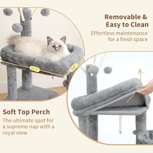 Heybly Cat Tree，HCT202SW - color: Light Gray, size: 45.3 inch