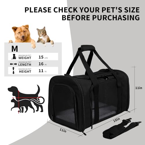 Carriers Soft-Sided Pet Carrier for Cats Dogs Under 15 lbs,TSA Airline Approved with 4 Ventilated Windows(Medium,Black) - color: black, size: 17.0"L x 11.0"W x 11.0"H
