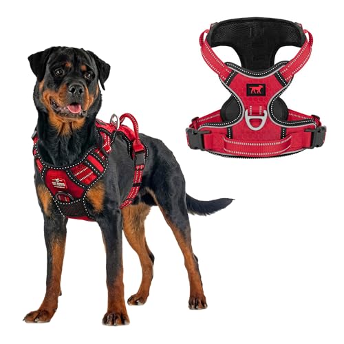 Tuff Pupper No Pull Easy Walk Dog Harness | Heavy Duty Pet Vest | Front & Back Leash Clips | Strong Safety Handle | Reflective Anti Pull Vest | Comfortable Padded Escape Proof Harness (X-Large, Red) - color: March Red, size: X-Large (Neck: 20-30" , Chest:
