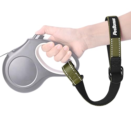 Short Dog Leash, Safety Wrist Strap for Retractable Dog Leash, Reflective Design and Adjustable Soft Padded Handle, Extra Layer Security for Pet Stroller (Army Green) - color: Army Green, size: 1 Pack