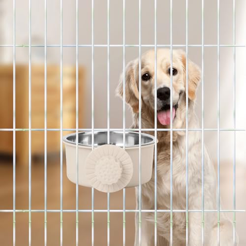Pet Crate Bowls, Stainless Steel Dog Cage Hanging Bowl Removable Food Water Bowls for Dogs Cats Small Animals (Grey)