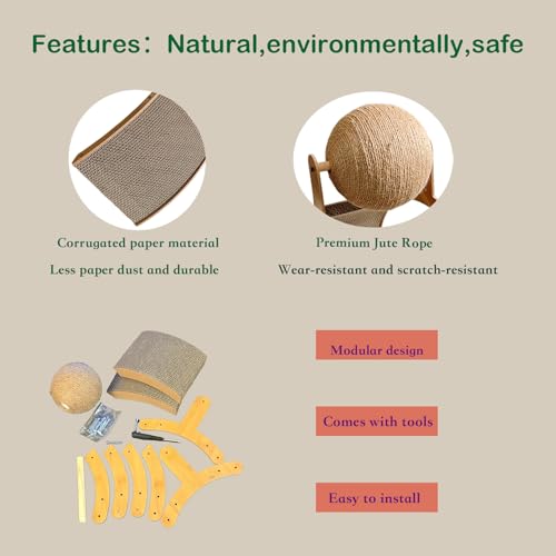 Cat Scratcher with Sisal Ball & Tunnel Toy, Dual-Surface Furniture Protector for Cats, Chinchillas, Hamsters, Rabbits - Stable Wide-Base Arch Design(Not for Large Cats)