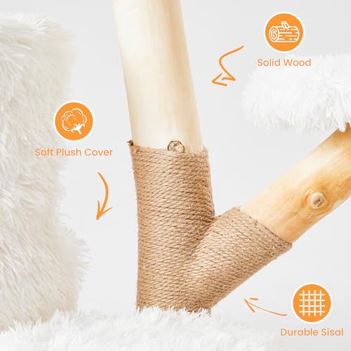 35-Inch Cat Tree for Indoor Cats, Multi-Level Tower with Sisal Posts, Dual Condos, Cushioned Perches & Removable Soft Cover, Natural Wood, Modern Cat Furniture for Large Cats, White - color: White Grey