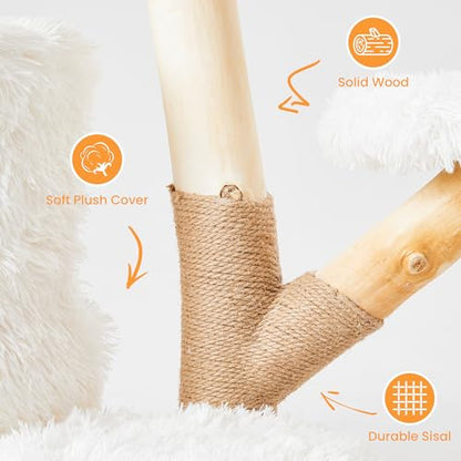35-Inch Cat Tree for Indoor Cats, Multi-Level Tower with Sisal Posts, Dual Condos, Cushioned Perches & Removable Soft Cover, Natural Wood, Modern Cat Furniture for Large Cats, White - color: White Grey
