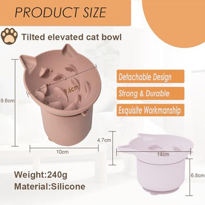 Elevated Cat Bowl, Silicone Kitten Bowls for Food and Water, Wide Shallow Cat Food Dish, Whisker Fatigue, Lead & Cadmium Free, Great Height for Pets (Pink) - color: Pink