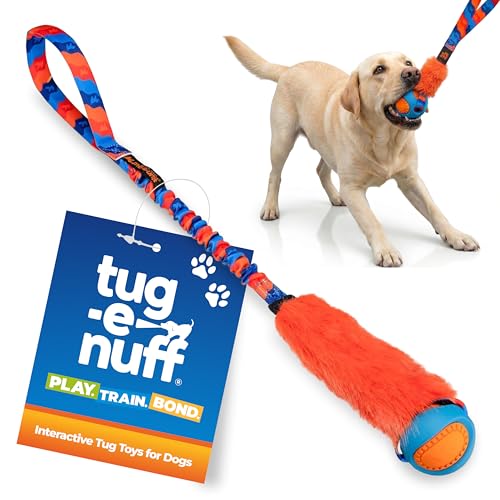 Tug-E-Nuff Fauxtastic PowerBall Bungee, Durable, Faux-Fur Fetch & Tug of War Dog Toy with Rubber Ball, Interactive Dog Tug Toys for Training Small, Medium, Large Dogs, 25 in, Orange Pattern - color: Orange