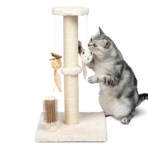 Best Pet Supplies Catify Cat Scratcher, Fun Interactive Scratchers, Posts, Poles, Claw Safe, Furniture Saver Indoor Play Support Natural Cat Behaviors Heavy Duty - Beige, 11.78 x 11.78 - color: Scratching Post (Beige) H: 22"