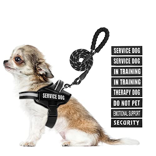 Service Dog Vest Harness and Leash Set, Animire in Training Dog Harness with 10 Dog Patches, Reflective Dog Leash with Soft Padded Handle for Small, Medium, Large, and Extra-Large Dogs (Black, XS) - color: Black, size: XS