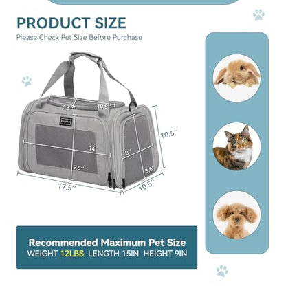 PETSFIT Cat Carrier Airline Approved, Soft Carrier for Small and Medium Cats Under 12 Lbs, Soft Cat Travel Bag, Kitten Carrier with Extendable Mat, Grey - color: Grey, size: Medium