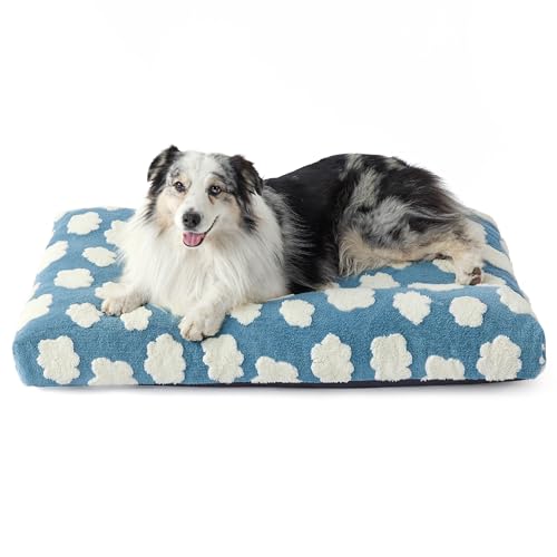 LE SURE Cute XL Dog Bed for Crate-Thick Shredded Chopped Foam Pet Bed as Gift for Indoor with Removable Washable Cover, Modern Fuzzy Plush & Anti Slip Bottom, Blue - color: Blue, size: 41.0"L x 28.0"W x 4.0"Th