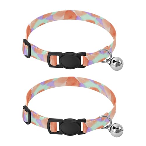 Watercolor Petals Mint Adjustable Pet Collar, 2 Pack Cat Bell Collar - color: Watercolor Petals Mint