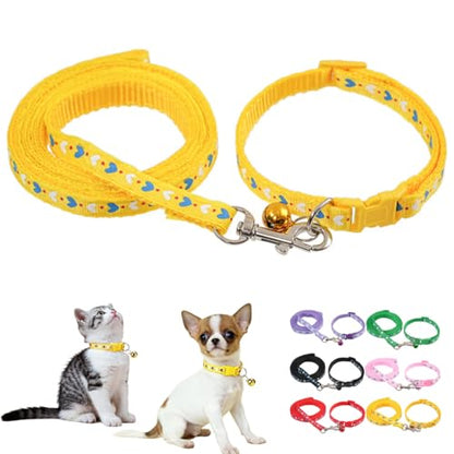 Hot Pink Xs Dog Collar and Leash Set,Adjustable Buckle Heart Nylon Print Dog Collars for Xs XSmall Small Puppy Dogs Cat Kitten X-Small,Neck 7.5-12.5 Inch - color: Yellow2