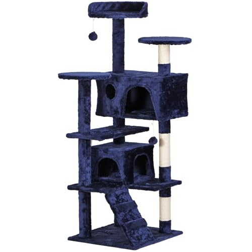 Nova Microdermabrasion 54 in Cat Tree Tower for Indoor Cats Multi-Level Cat Condo Cat Bed Furniture with Scratching Post Kittens Activity Center - color: Blue