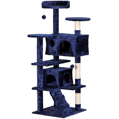 Nova Microdermabrasion 54 in Cat Tree Tower for Indoor Cats Multi-Level Cat Condo Cat Bed Furniture with Scratching Post Kittens Activity Center - color: Blue
