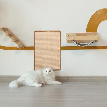 FUKUMARU Cat Scratcher Mat, 23.6 X 15.7 Inch Natural Sisal Cat Scratch Mats, Horizontal Cat Floor Scratching Pad Rug with Sticky Tapes, Protect Sofa and Carpet - color: Beige-23.6 x 15.7 Inch