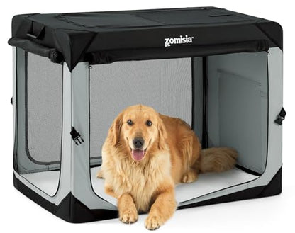 ZOMISIA 42 Inch Collapsible Dog Crate for Extra Large Dogs - XL Dog Travel Crate Portable with Breathable Mesh Windows, Soft Sided Dog Kennel Foldable for Indoor and Outdoor, Grey - size: 42.0"L x 28.0"W x 32.0"H