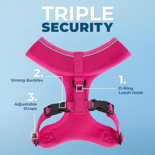Voyager Aerolite Over The Head Dog Harness, No Pull Breathable Air Mesh Vest, Quick Dry with Reflective Stitching, Adjustable Escape Resistant Harness for Small Medium Large Dogs - Fuchsia, Medium - color: Fuchsia, size: M