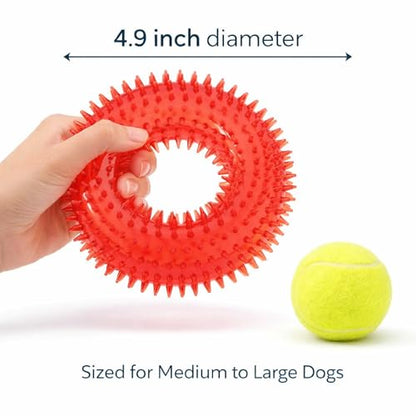 Squeaky Spiky Dog Ring Toy for Teeth Cleaning & Gum Massage 4.9 Inch Medium Large Dogs Red | Spiny TPR Rubber Chew Toy for Fetch Play Interactive Bouncy Dental Ring Durable BPA Free Nontoxic Floats - size: Red Ring - 1 Pack