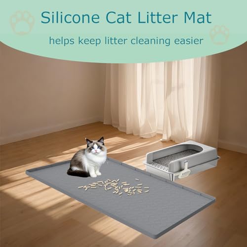 Cat Litter Mat for Litter Box, Silicone Large Cat Litter Trapping Mat - 40x28 in, Waterproof & Non-Slip, Durable & Easy Clean, Gray - color: Grey, size: 40"L x 28"W
