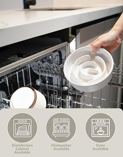 Ceramic Slow Feeder Dog Bowls, 0.6 Cup Slow Feeder for Small Dogs, Puzzle Maze Bowl, Prevents Choking, 6in, White - color: White, size: 6 Inches