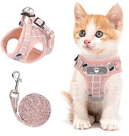 Cat & Dog Vest Harness - All Weather Mesh, Reflective Strap, Step-in Adjustable for Small Cats & Dogs (Pink-Pattern) - color: Pink-pattern, size: X-Small (Chest: 8"-9")