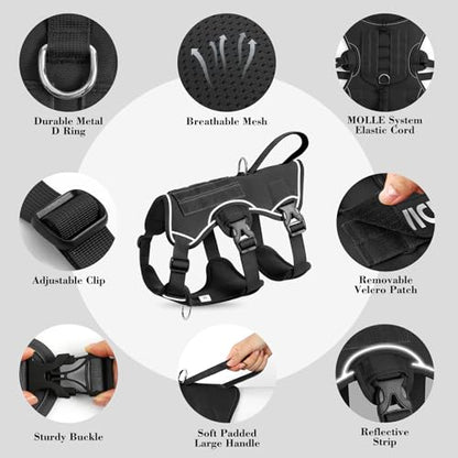 Escape Proof Dog Harness, Soft Padded Full Body Pet Harness, Reflective No Pull Dog Harness with Handle and 2 Leash Clips for Small Dogs Walking Hiking Training (Black,S)