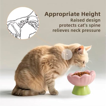 DIF DECO Ceramic Raised Cat Bowl, Pink Elevated Food Bowls for Food and Water Protecting Spine and Whiskelfriendly,Tulip Shape Cute Pet Feeder Dish for Indoor Cats and Small Doas(Height 4.1 inch) - size: Height 4.1 inch