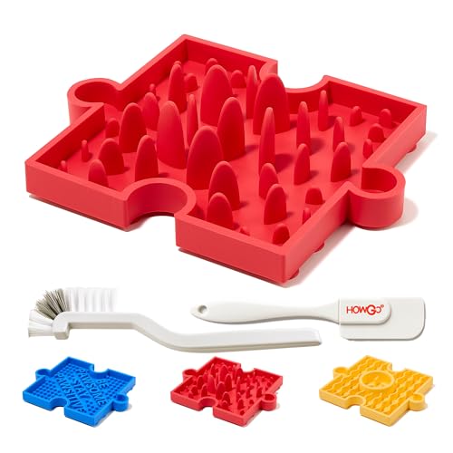 Puzzle Slow Feeder Lick Mat for Dogs, 38+ Suction Cups | Non-Slip Heavy Duty Maze Enrichment Bowl BPA-Free Silicone | Reduce Boredom Anxiety Free Combination (1PC, Red) - color: 1 Red - Grasslands