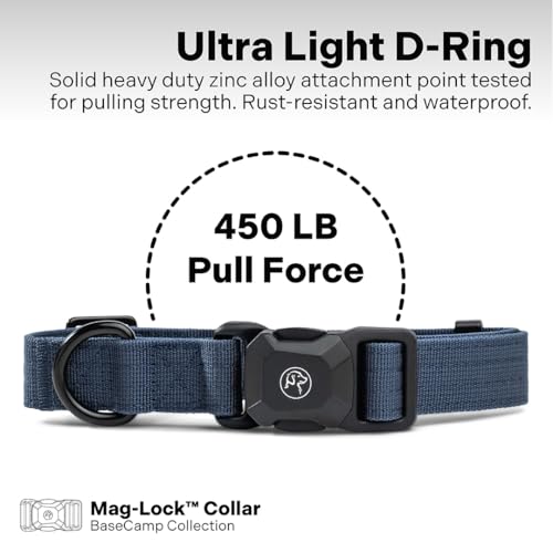 Heavy Duty Dog Collar with Quick-Release Magnetic Buckle, Adjustable Double Layer Nylon Dog Collar for Large Dogs (Navy Blue, L: 16" to 24") - color: Navy Blue, size: L: 16" to 24"